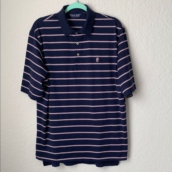 Polo Golf Ralph Lauren Cotton Men's Navy Striped Polo  Shirt Size L - Picture 1 of 7